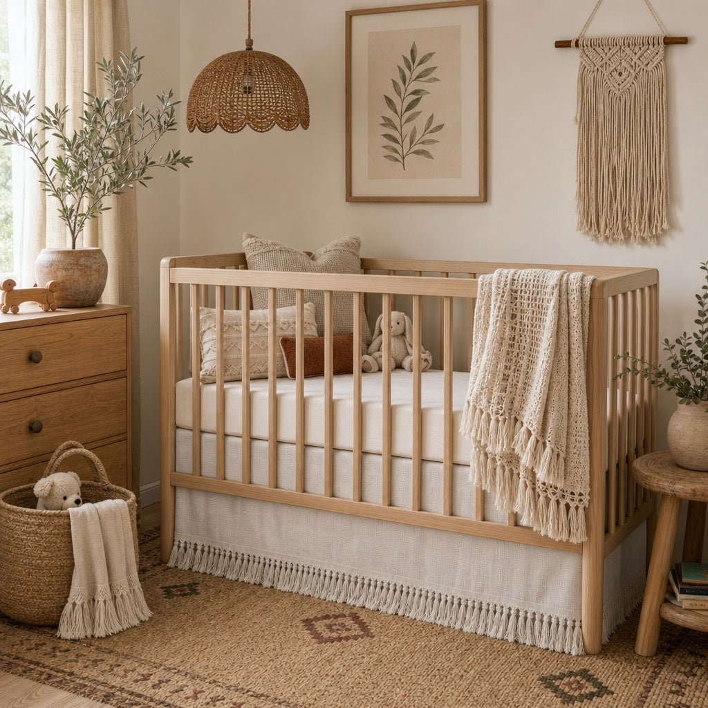 Bohemian Crib Skirt. Bohemian Kids Decor.