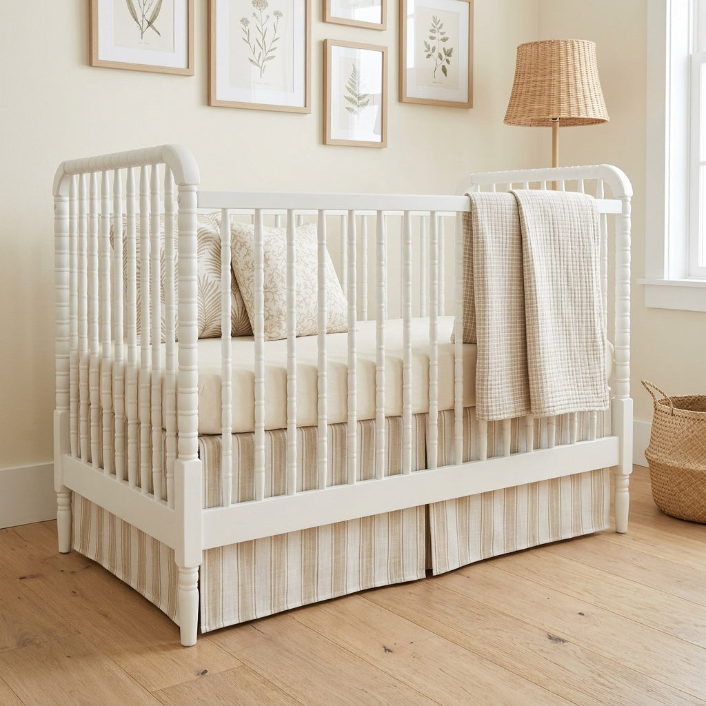 Custom Nursery Set – Crib Skirt, Rail Cover and Nursery Pillow.