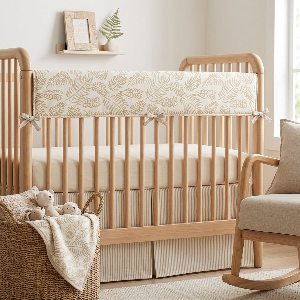 Custom Nursery Set – Crib Skirt, Rail Cover and Nursery Pillow.
