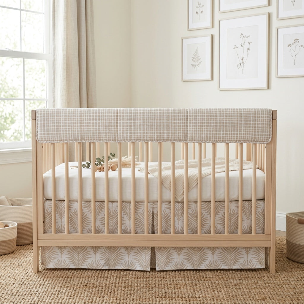 Custom Nursery Set – Crib Skirt, Rail Cover and Nursery Pillow.