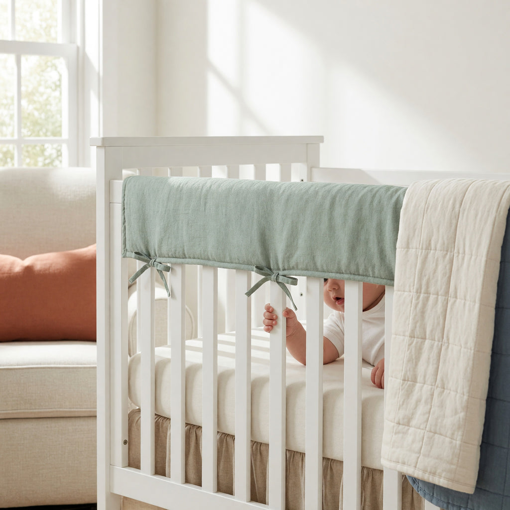 Padded Crib Rail Cover – Linen-Cotton Blend