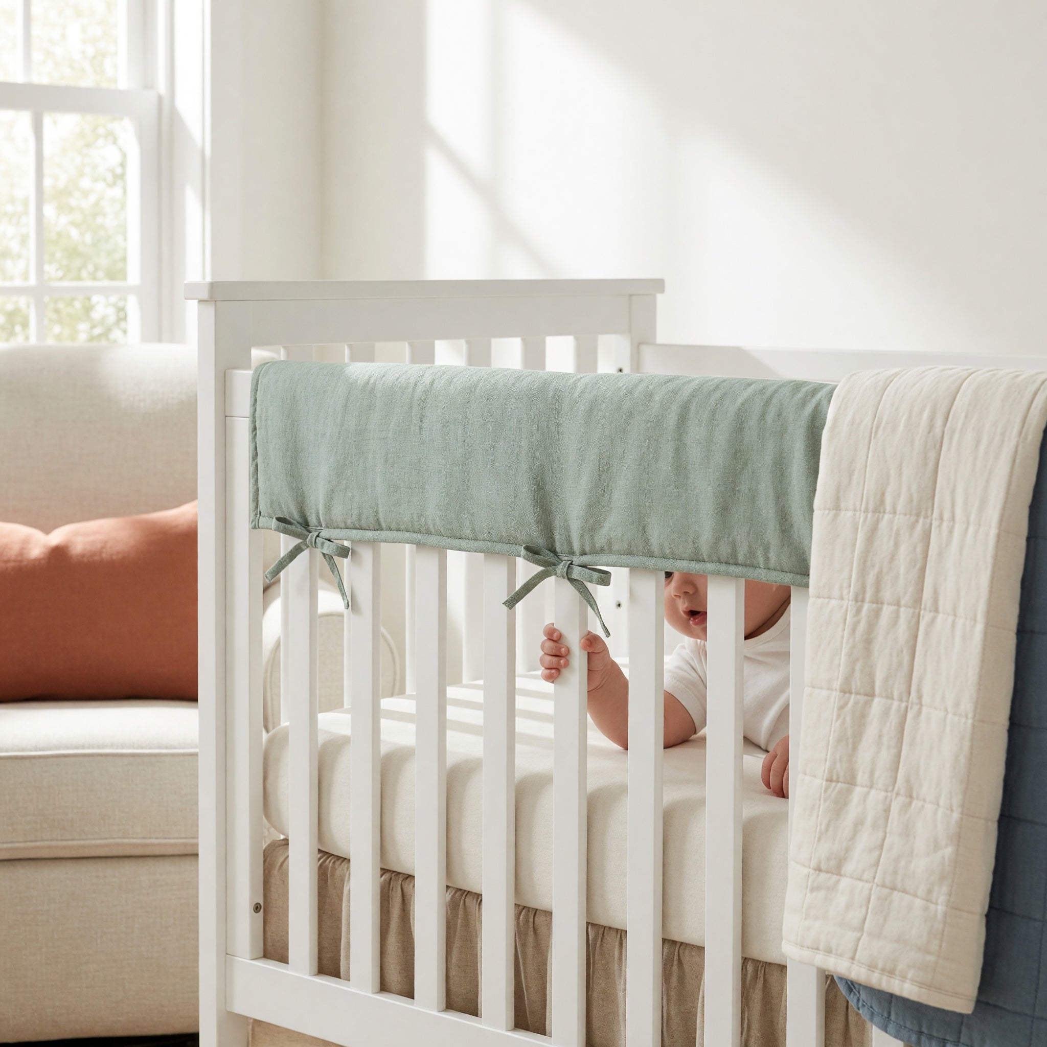 Padded Crib Rail Cover – Linen-Cotton Blend