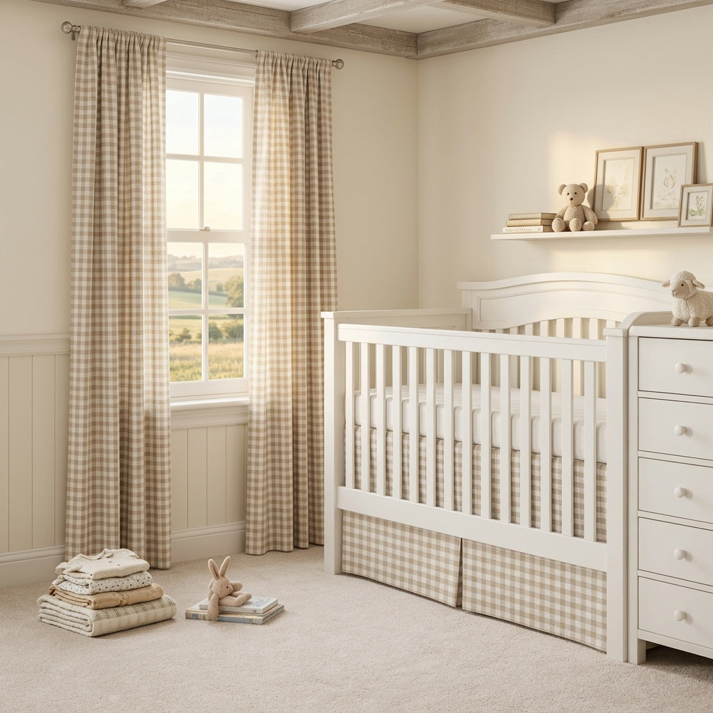 Tailored Crib Skirt with Center Pleat – Gingham Cotton Fabric
