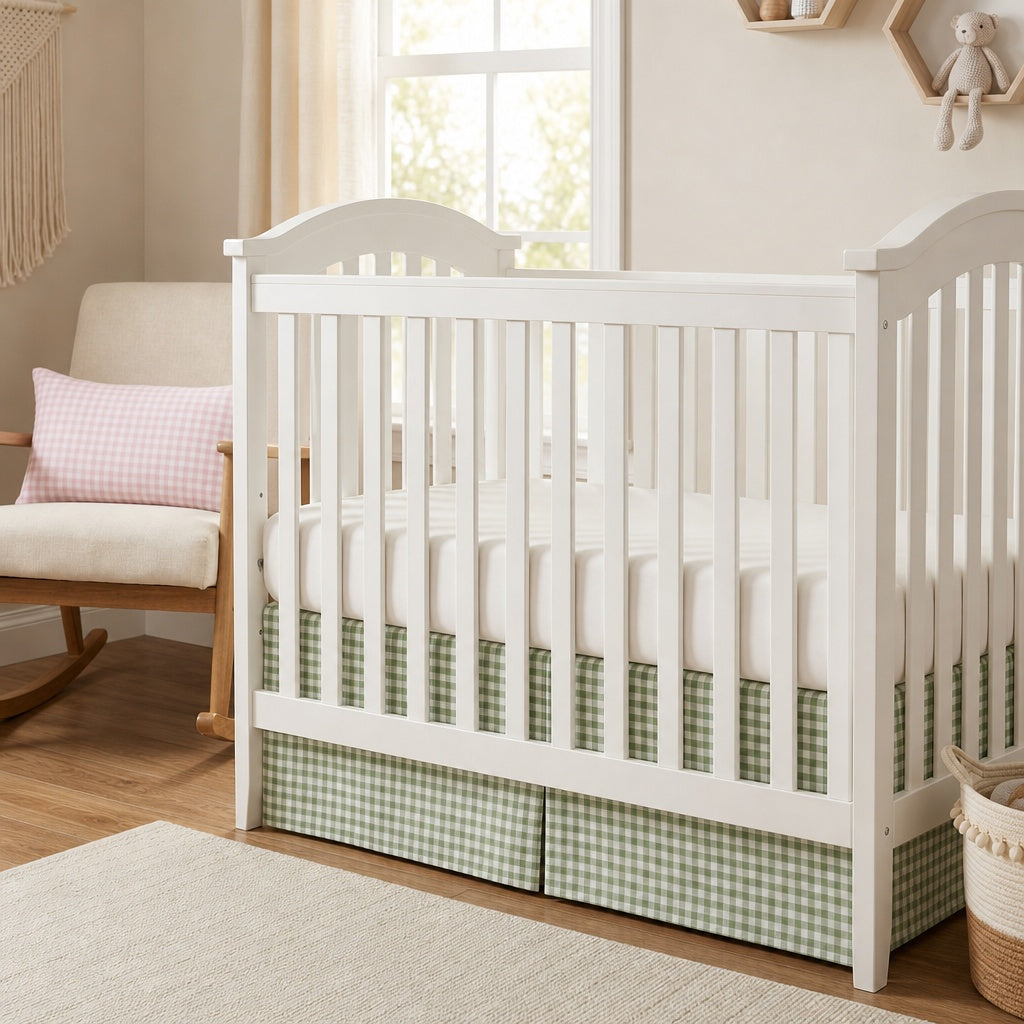 Tailored Crib Skirt with Center Pleat – Gingham Cotton Fabric